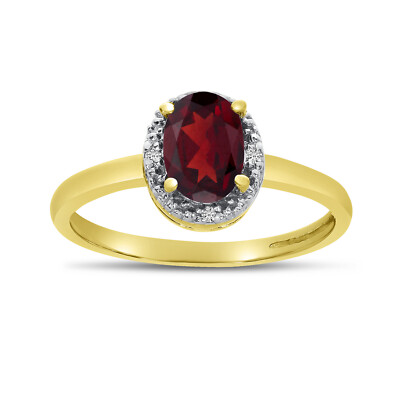 Ring 10 Karat Gelbgold ovaler Granat und Diamant