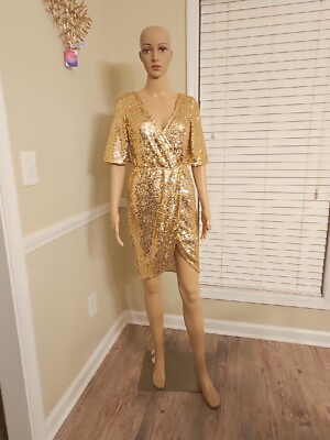 Tfnc London Gold Sequin Dress Size New Tags Attached