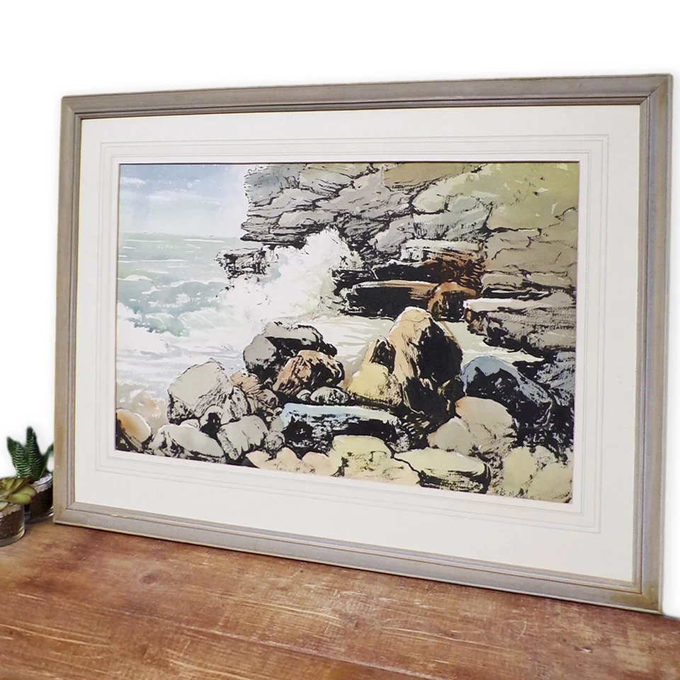 Large Watercolour Painting Coastal Seascape Seaside Signed Framed Mid Century - Image 3 of 4