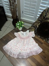 Vintage Baby Girls Pink Dress Beautiful Floral Lace Coquette