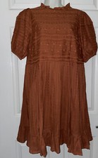 UNIVERSAL THREAD PUFF SHORT SLEEVE EYELET DRESS- RUST WOMEN'S XS- NEW W/TAGS
