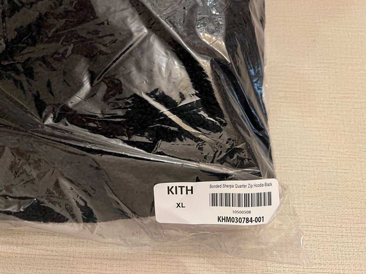 Kith Bonded Sherpa Quarter Zip Fleece Pile Hoodie in Black Men