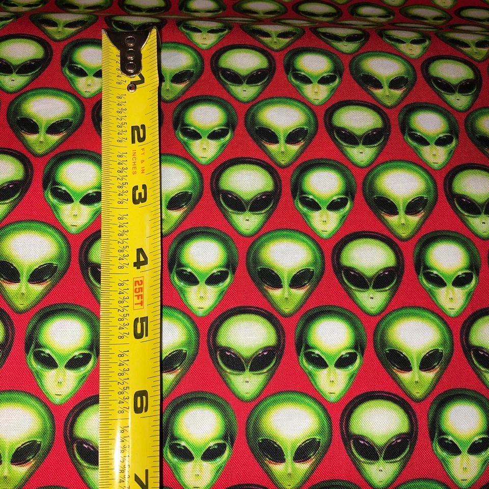 RK Area 51 Alien faces on red 100% cotton fabric by the yard - Flame 19547-101 - Image 3 of 4