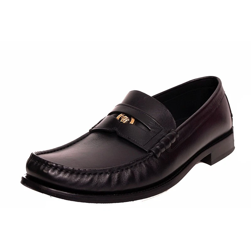 45 US 12 NEW 950 VERSACE Mens Black MEDUSA PENNY Leather CLASSIC