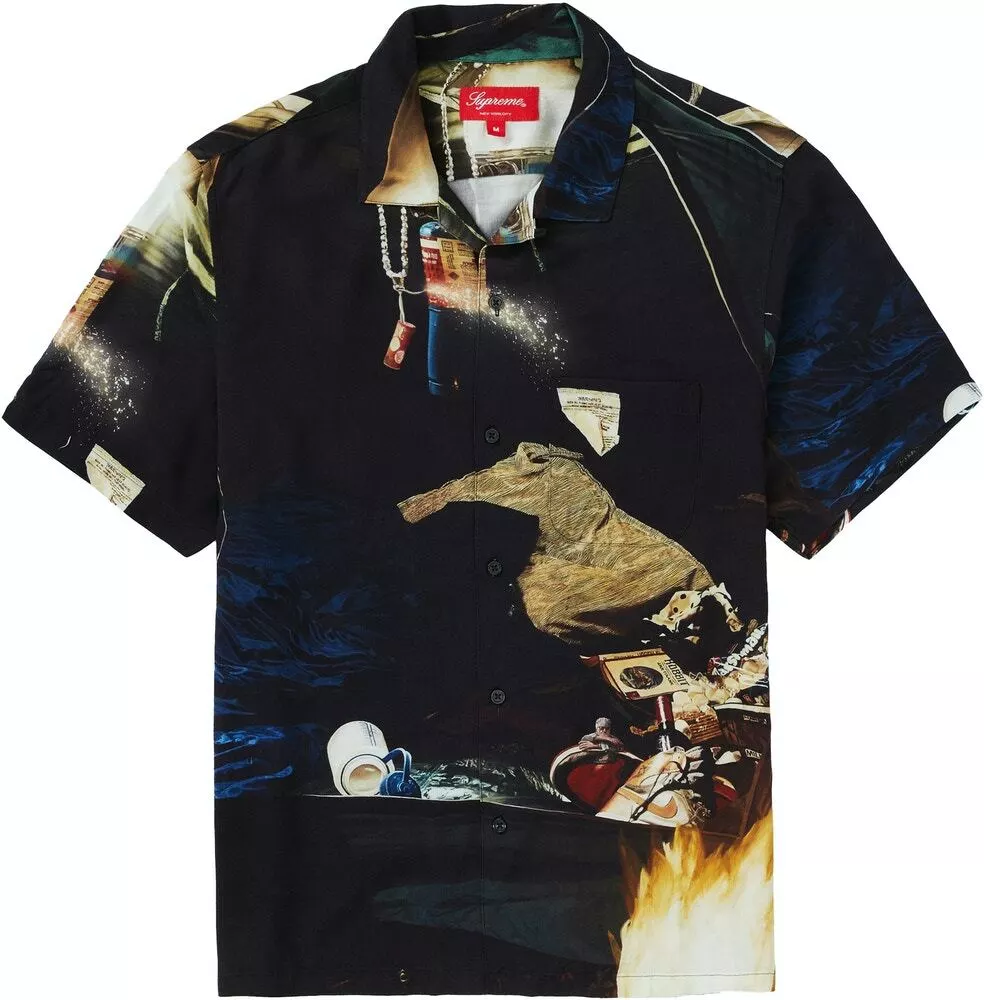 Supreme Firecracker Rayon S/S Shirt Button Black Spring Summer 2021 SS21 Size L