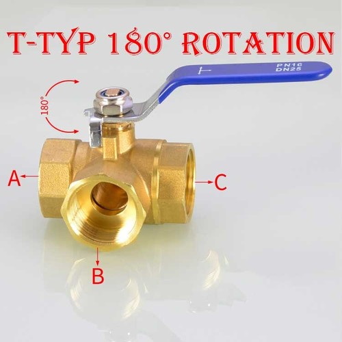 BSP Brass Three Way L/T Port Ball Valve -Female BSP 1/2" 3/8" 3/4" 1/4" 1" - Picture 5 of 15