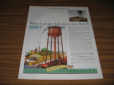 1930 Print Ad Paint & Varnish Beauty Preservation Water Tower & Building Supplie
