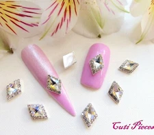 Nail Art Diamante Rhinestone Silver Frame Pink AB Diamond Jewel Gem Alloy Metal