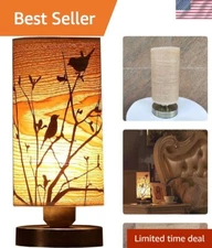 Vintage Wooden Style Table Lamp with Bird and Tree Design - Bronze Base