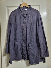 Poetry Purple Pure Linen Longline Jacket Button Up Pockets Lagenlook Size Uk 20