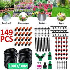 100ft Drip Irrigation System Garden Plant Self Watering Micro Hose Sprinkler Kit
