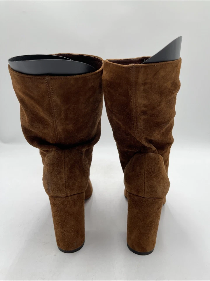 Aquazzura Marrón Gamuza Punta Redonda Cremallera Lateral Tacón Bloque Botines Mujer Talla 38.5 Foto 4 de 4