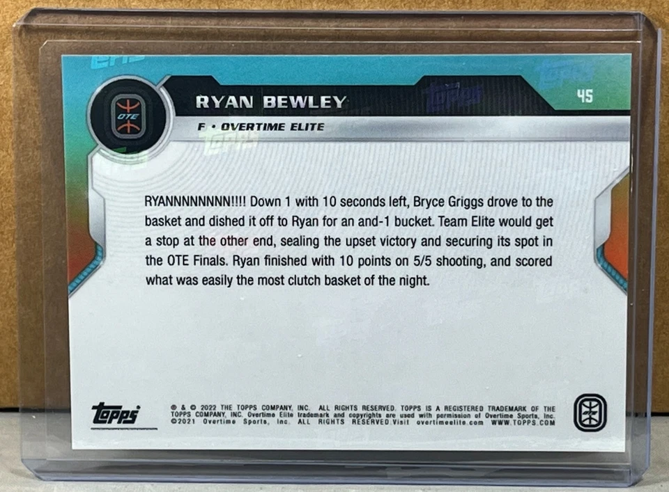 2022 TOPPS NOW Overtime Elite #45 RYAN BEWLEY ROOKIE Purple Parallel 14/25 - Image 2 of 2