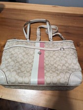 Coach Pink BABY DIAPER BAG SIGNATURE STRIPE DOUBLE ZIP TOTE F22364