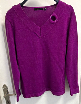 Fabiani Damen Pullover Strick Polyacryl/Baumwolle Lila V-Ausschnitt Gr. 42 TOP