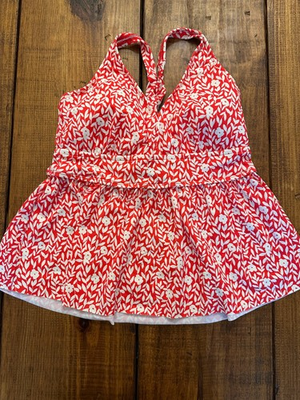 #ad Draper James Womens Red Floral Halter Tankini Top Lined Stretch Size XL NWOT $15.00