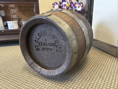 19” Tall Antique Wooden Beer Keg St Cloud Brewing Co Minnesota Wood Metal Barrel