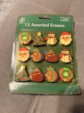 Christmas Holiday Pencil Erasers School Supplies Stocking Stuffer Santa Wreath