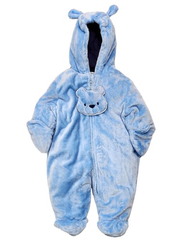 Infant Boys Blue Bear Fleece Coverall Bunting Pram Snow Suit 3-6M - 第 1/2 張圖片
