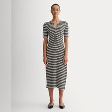 Everlane The Rib Knit Henley Dress Midi Black And White Stripe Pattern Medium