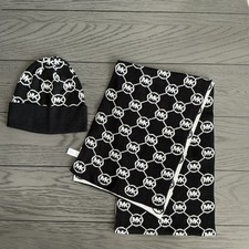 MK Michael Kors Unisex Logo Pattern Warm Scarf  Logo Hat One Size Set