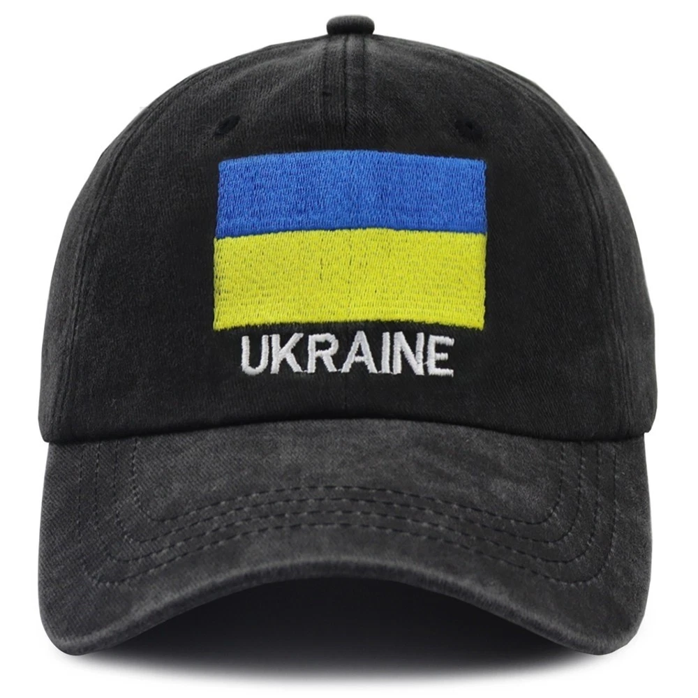 Retro Washed Distressed Baseball Cap Ukraine Flag Embroidered Patriotic Hat Grey