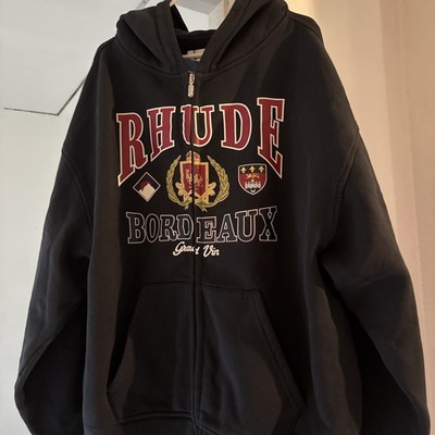 Rhude Bordeaux Grand Vin Full Zip Hooded Fleece Men's Hoodie XL