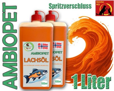 Ambiopet Premium Lachsöl 2x 500ml Fisch-Öl für Hund Pferd Katze BARF Omega 3 & 6