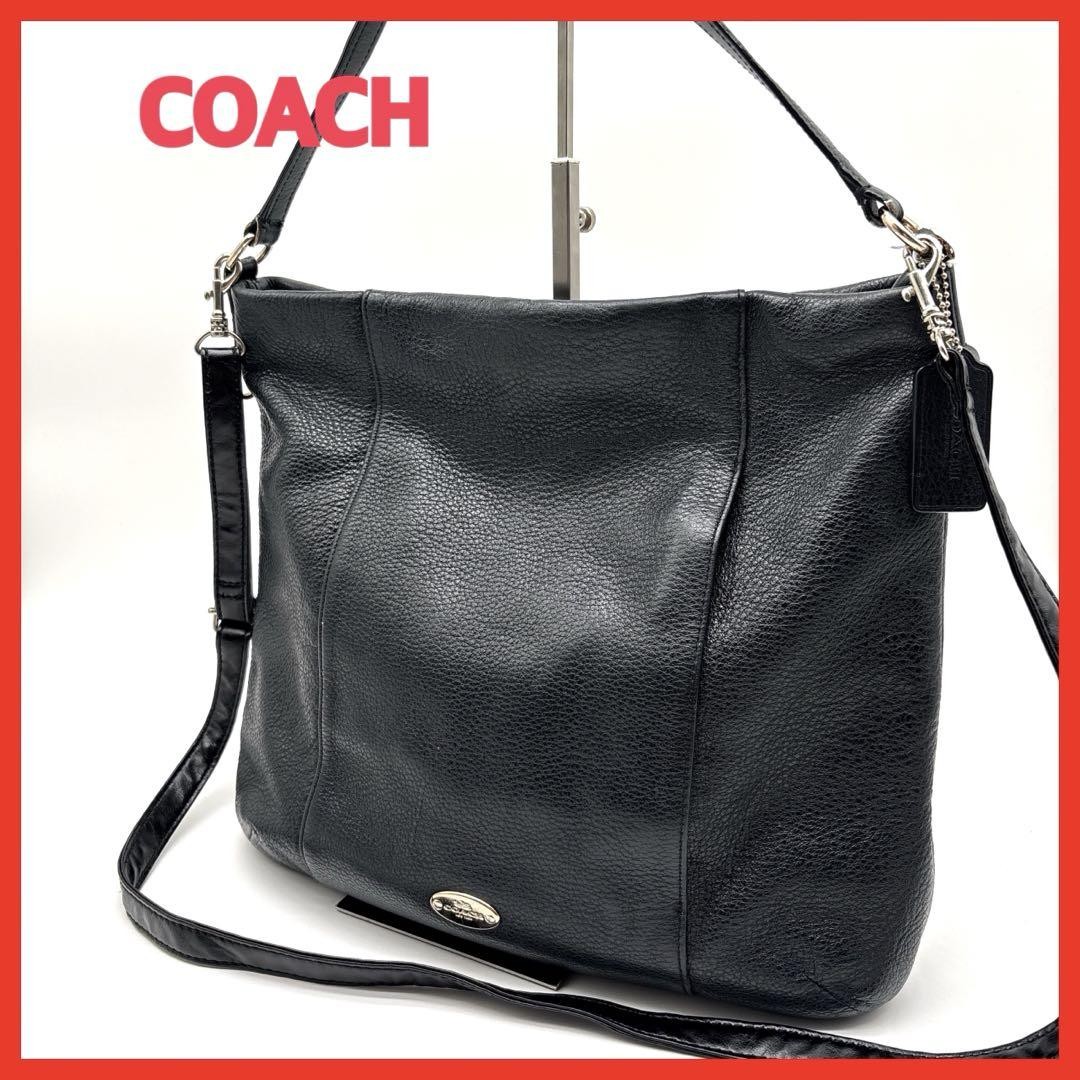 Coach Black Leather 2-Way Shoulder Bag Crossbody Purse for Women