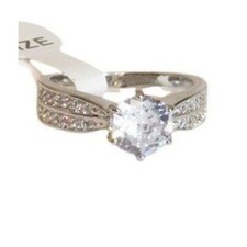 Sparkling 7mm Cubic Zirconia Engagement Ring Sterling Silver Size 7