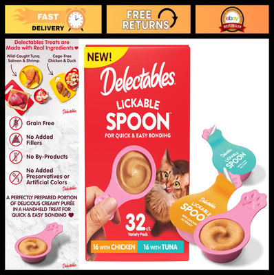 Lickable Wet Cat Treats - Real Chicken & Tuna, Creamy Puree, Grain-Free, 32ct Va