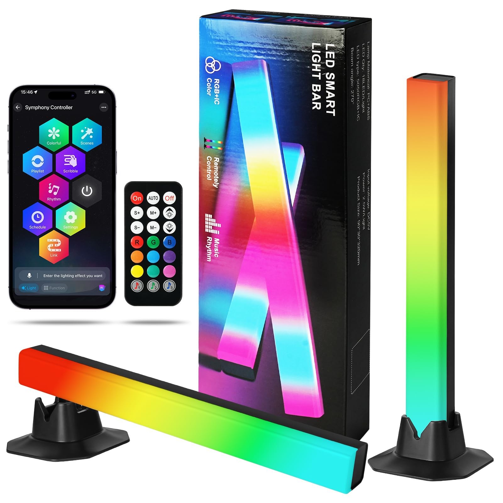 Lampe LED TV Lot de 2 avec Éclairage Indirect pour Atténuer la Fatigue Visuelle la Nuit