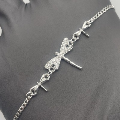 Solid 925 Sterling Silver Dragonfly Bracelet   7 