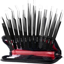 Antonki 12 Pack Precision Tweezers Set, Point And Slant Metal Tweezer 