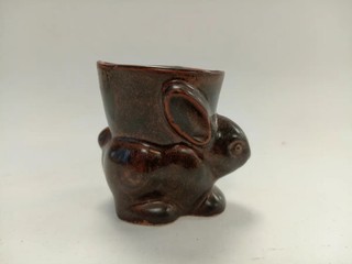 Glazed Ceramic Rabbit Egg Cup Signed To Base Brown Art Studio Pottery