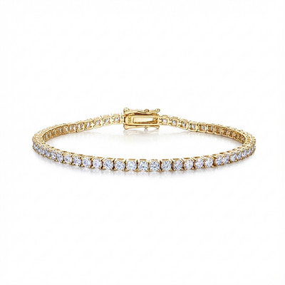 3ct Tennis Bracelet Yellow Gold 18K Lab-Created LED Box Diamond Test Pass 18cm