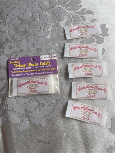 VINTAGE "Specially Hand Made by JUNE" Personalized Sew On Woven Labels NEW
