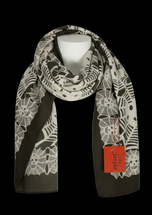 NWT ERFURT Denmark Luxury Gray Web Print Scarf Made in Italy 40"x56"