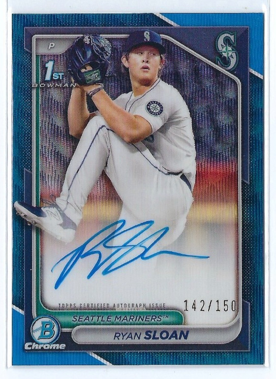 2024 Bowman Draft Chrome Ryan Sloan 1st Blue Wave Auto Refractor 142/150 Seattle