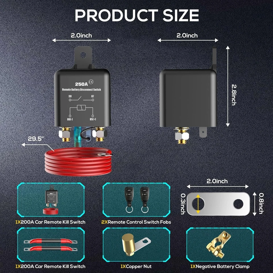 Interruptor de desconexión de batería remoto de poste superior 12V, 250A batería negativa corte Swi Foto 3 de 4