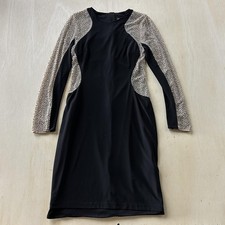 Xscape Dress Womens 8 Black Rhinestone Long Sleeve Bodycon Short Party Cocktail