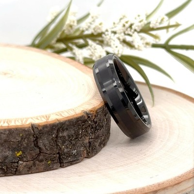 6mm Black Tungsten Ring For Christmas Gifts Brushed Center Polished Edges Band