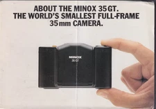 The Minox 35GT World's Smallest Full-Frame 35mm Camera sales folder 1981