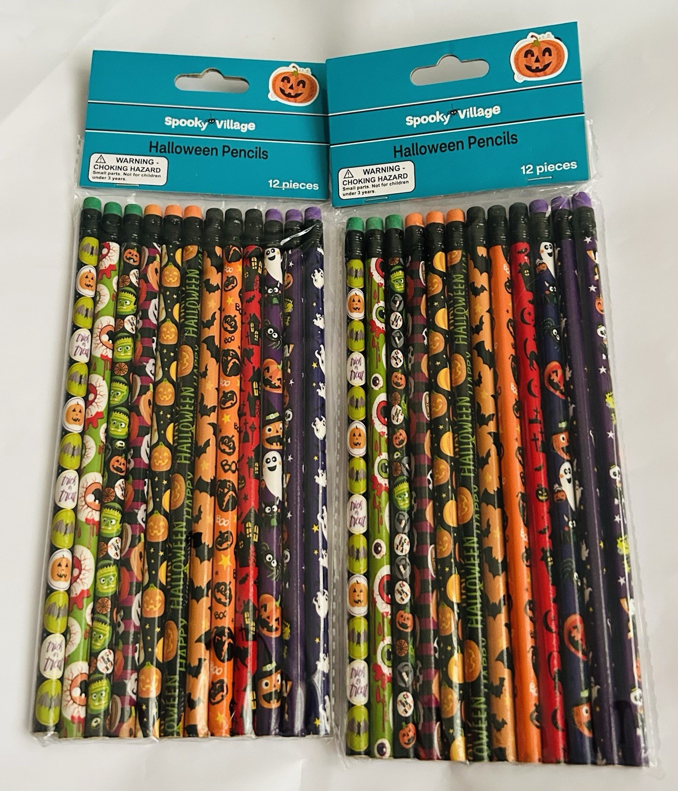 2 Spooky Village Halloween Packages of Pencils with Erasers 24 Pencils Total