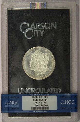 1878-CC Carson City Morgan Silver Dollar NGC MS61 PL GSA Hoard w/ COA $1