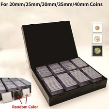 100Pcs Square Coin Capsules W/ Outer Box Storage Collection Holder Organizer US