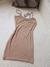 Boohoo bodycon mini/midi dress with gold metallic thread, UK 10. New with tags.