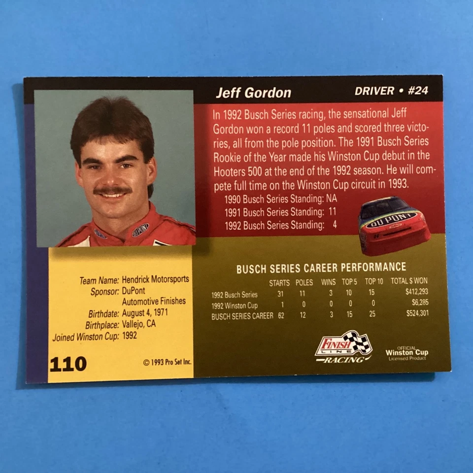 1993 Pro Set Jeff Gordon #110 - Image 2 of 2