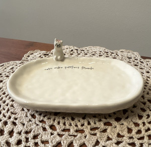 Natural Life White Ceramic Rectangle Cat Plate "Cats make purrfect friends"