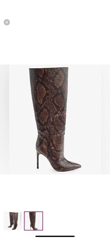 Botas hasta la rodilla Express piel de serpiente talla 8,5 marrón nuevas con etiquetas Foto 4 de 4